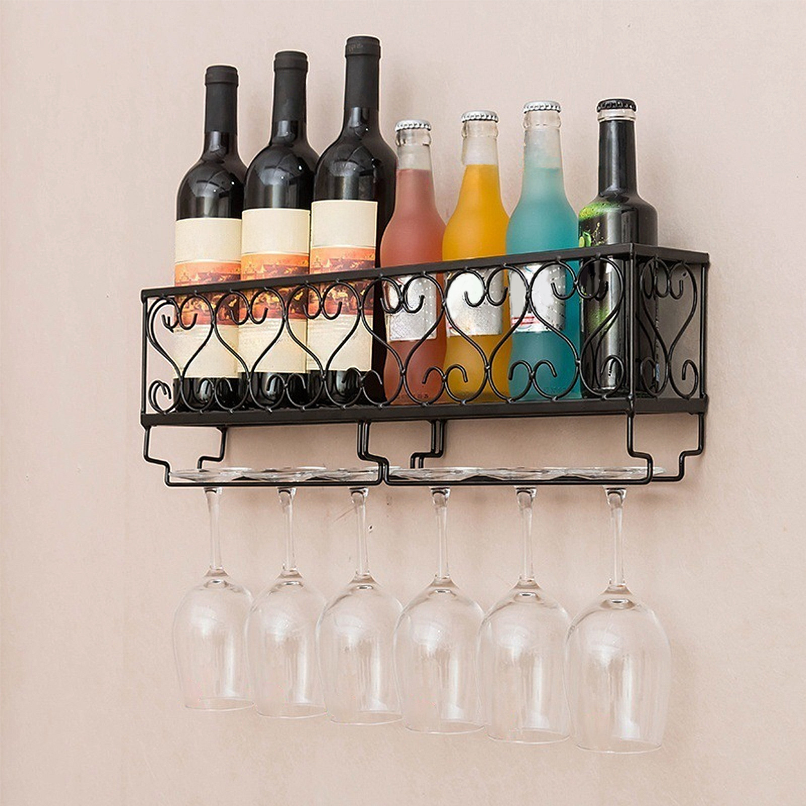 Home Bar Stand - 1 ชิ้น ที่แขวนขวดไวน์ติดผนัง โลหะคุณภาพสูง ติดตั้งง่าย วางได้อย่างมั่นคง