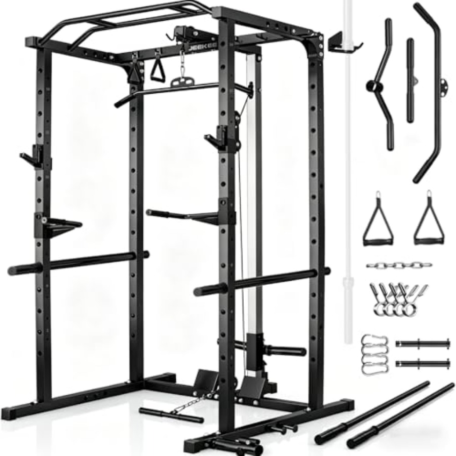 Home Bar And Gym - แร็คออกกำลังกายแบบมัลติฟังก์ชั่นพร้อม LAT Pulldown โครงเหล็กสีดำ รับน้ำหนักได้ 2000
