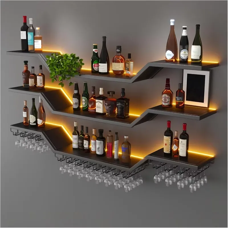 Home Bar Shelf - ชั้นวางไวน์ติดผนัง LED ขนาด 70.8 นิ้ว 3