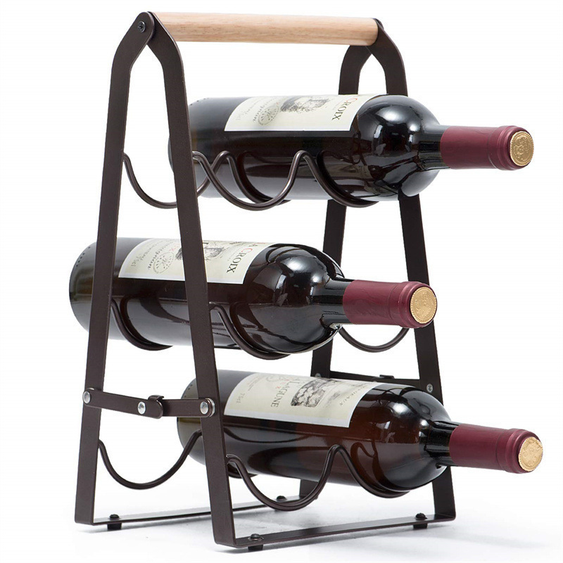 Home Bar Shelf - ชั้นวางขวดไวน์แบบพับได้ 6 ขวด โครงเหล็ก ดีไซน์ลอนคลื่น สำหรับจัดเก็บและโชว์ขวดไวน์