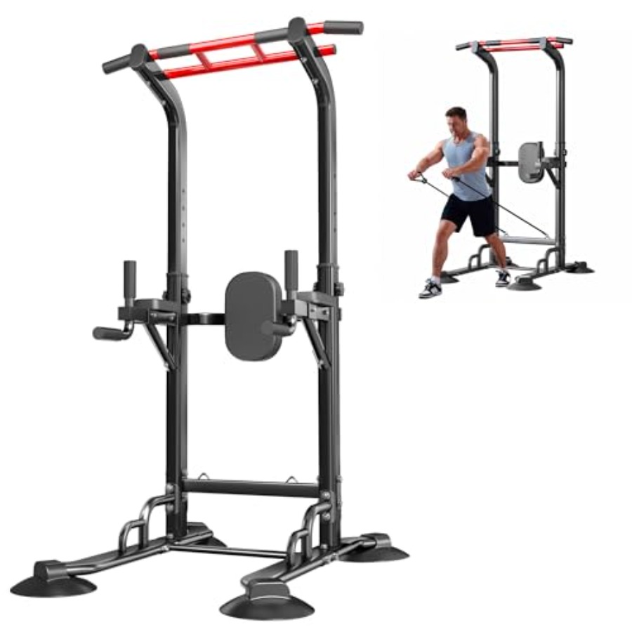 Home Bar And Gym - สถานีออกกำลังกายแบบดึงข้อและวิดพื้นที่บ้าน: โครงเหล็กสีดำ ปรับระดับได้ 12 ระดับ ใช้ได้หลากหลายฟังก์ชั่นสำหรับการฝึกความแข็งแรง