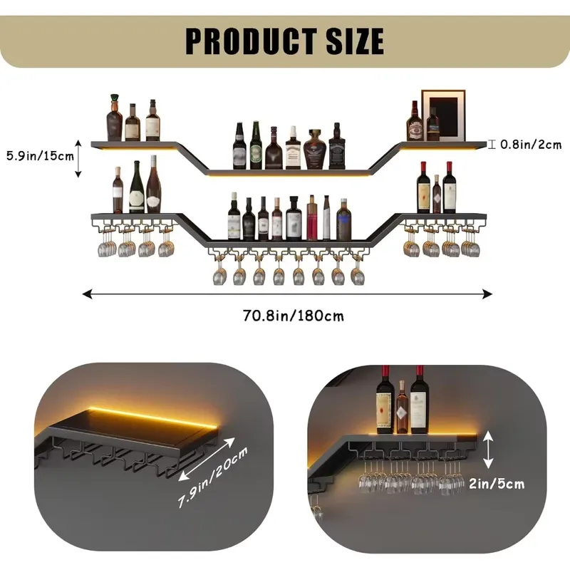 ชั้นวางไวน์ติดผนัง LED ขนาด 70 - Home Bar Shelf บทวิจารณ์และราคา
